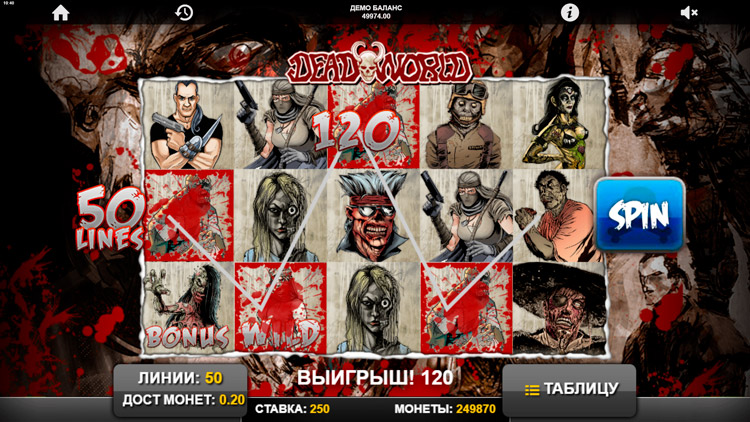 Winning line in Deadworld slot machine